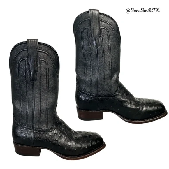 TECOVAS The Carter Mens Black Handmade Full-Quill Ostrich Cowboy Boots - Picture 3 of 14